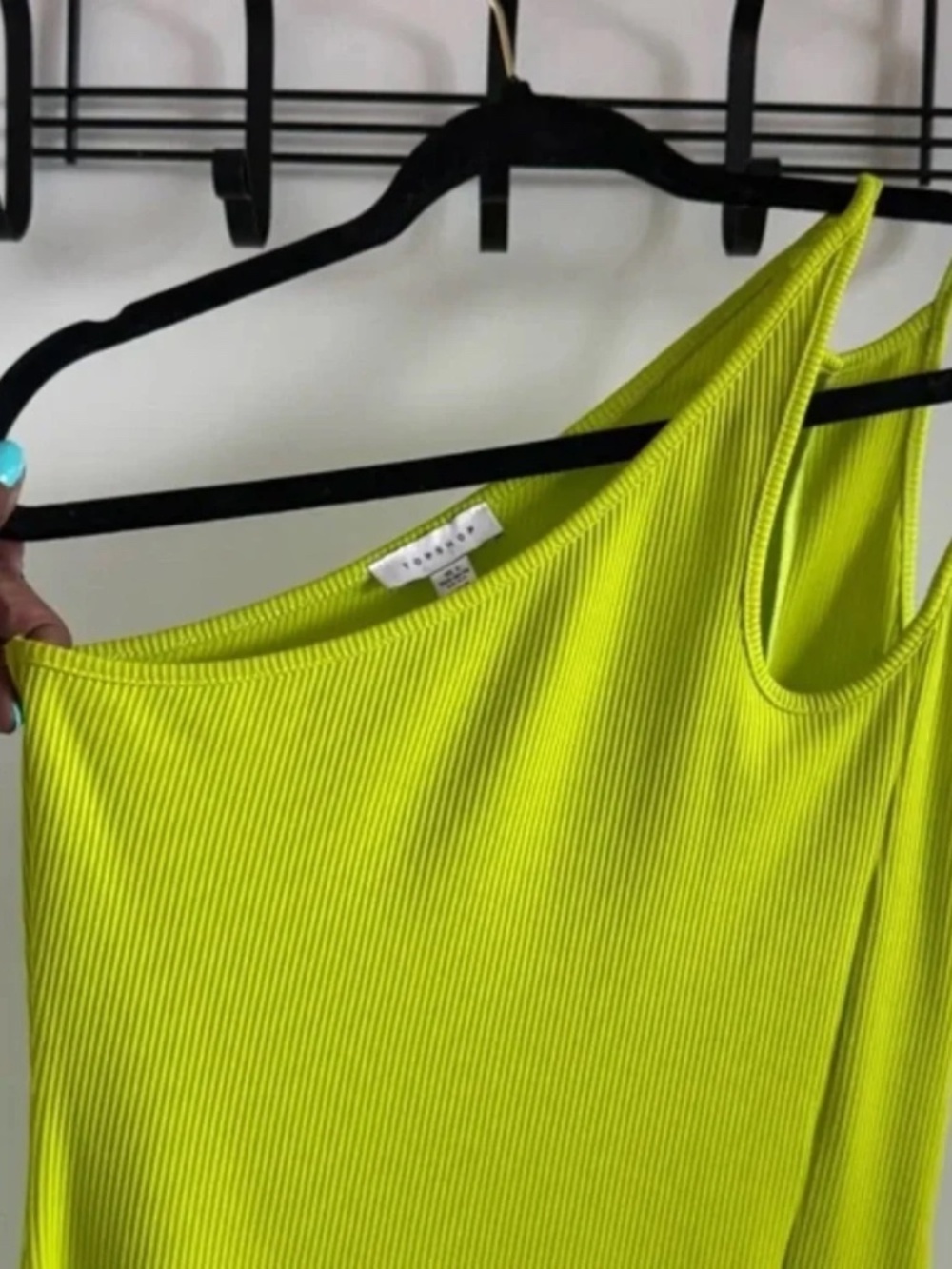 Topshop | Neon Green One-Shoulder Ribbed Midi Dress S - Picture 6 of 11